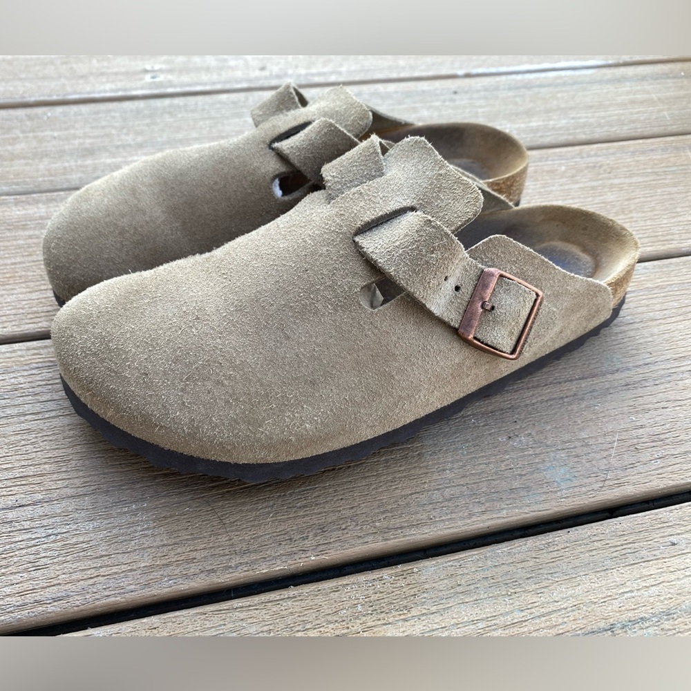Birkenstock Boston Taupe Suede Clogs Size 41 Narrow